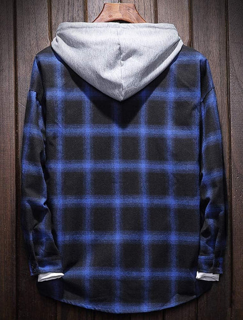 Men'S Plaid Hooded Shirts Casual Long Sleeve Lightweight Shirt Jackets